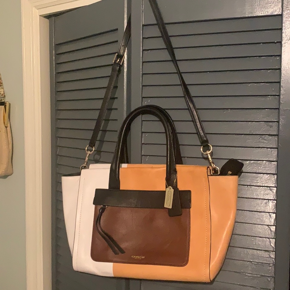 Coach Tricolor Leather Tote - Black, Brown, White